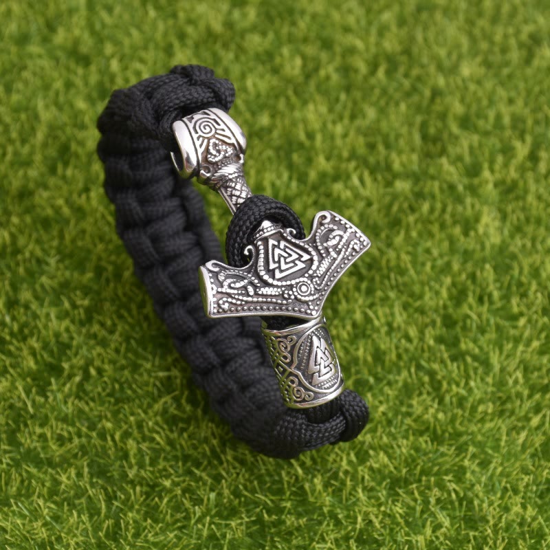 WorldNorse Engraved Mjolnir Valknut Braided Bracelet - Silver - 23cm - image 2