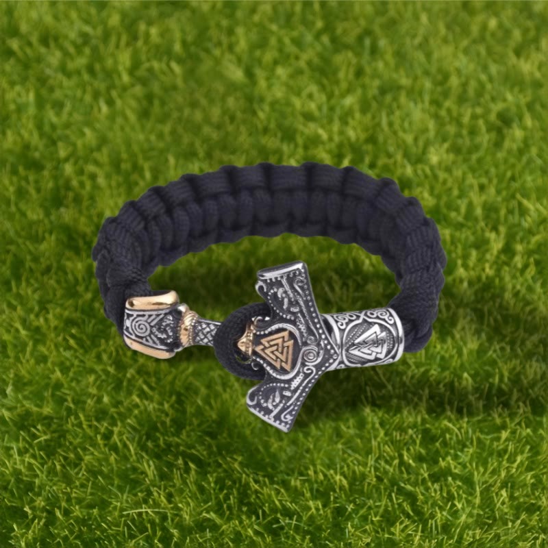 WorldNorse Engraved Mjolnir Valknut Braided Bracelet - image 1