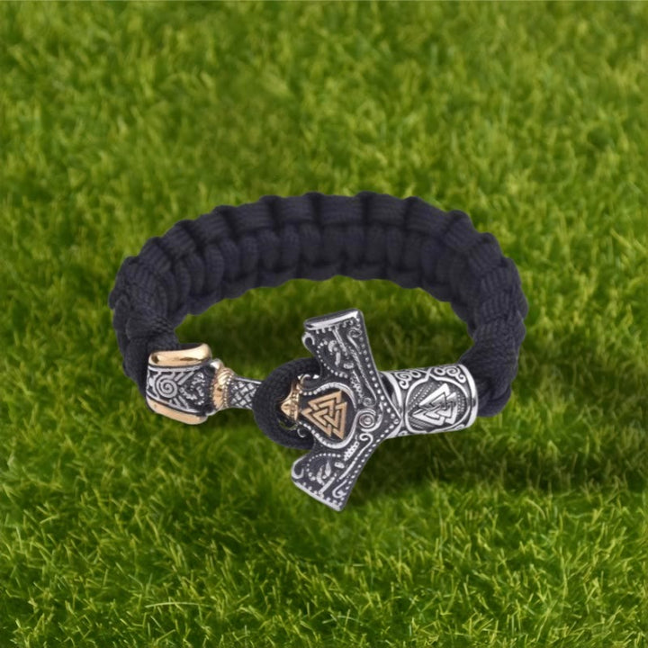 WorldNorse Engraved Mjolnir Valknut Braided Bracelet - image 1