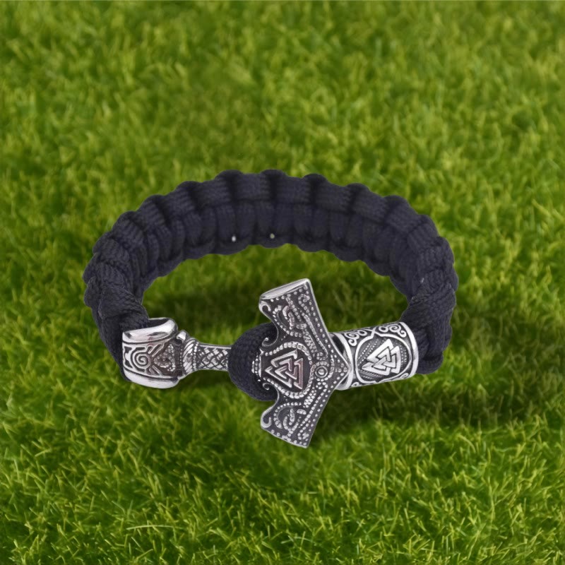 WorldNorse Engraved Mjolnir Valknut Braided Bracelet - image 3