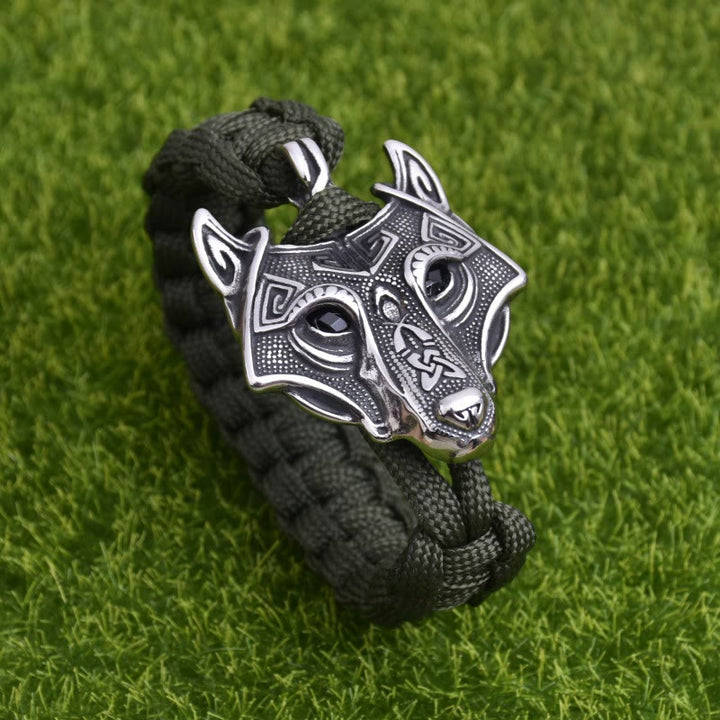 WorldNorse Engraved Fenrir Mask Braided Bracelet - Army Green - 23cm - image 8