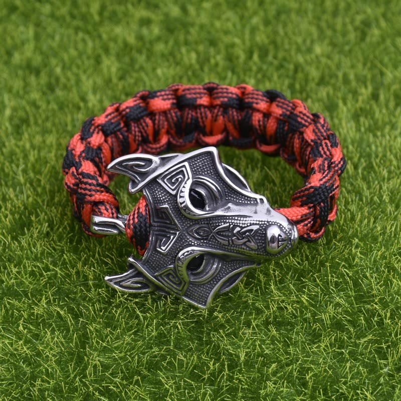 WorldNorse Engraved Fenrir Mask Braided Bracelet - image 4