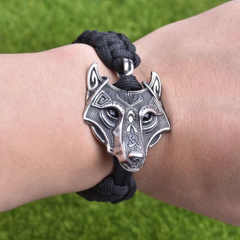 WorldNorse Engraved Fenrir Mask Braided Bracelet - image 1