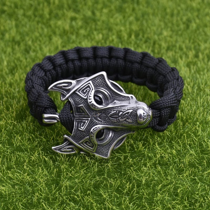WorldNorse Engraved Fenrir Mask Braided Bracelet - image 2