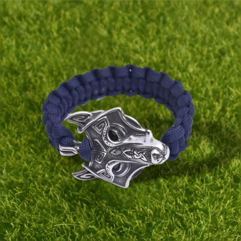 WorldNorse Engraved Fenrir Mask Braided Bracelet - Navy Blue - 23cm - image 10