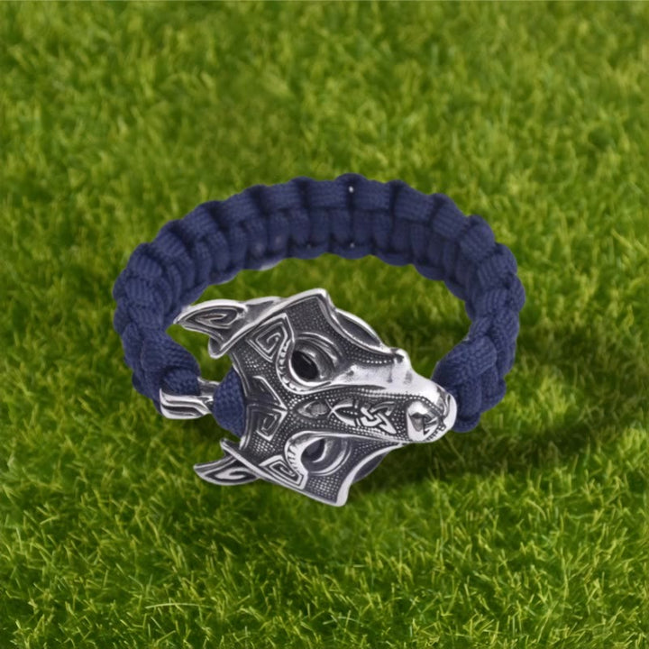 WorldNorse Engraved Fenrir Mask Braided Bracelet - Navy Blue - 23cm - image 10