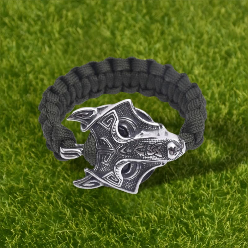 WorldNorse Engraved Fenrir Mask Braided Bracelet - image 9