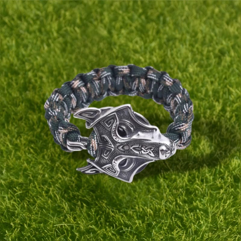 WorldNorse Engraved Fenrir Mask Braided Bracelet - image 7