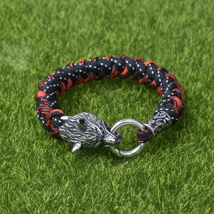 WorldNorse Sculpted Fenrir Fang Braided Bracelet - Silver - 23cm - image 0