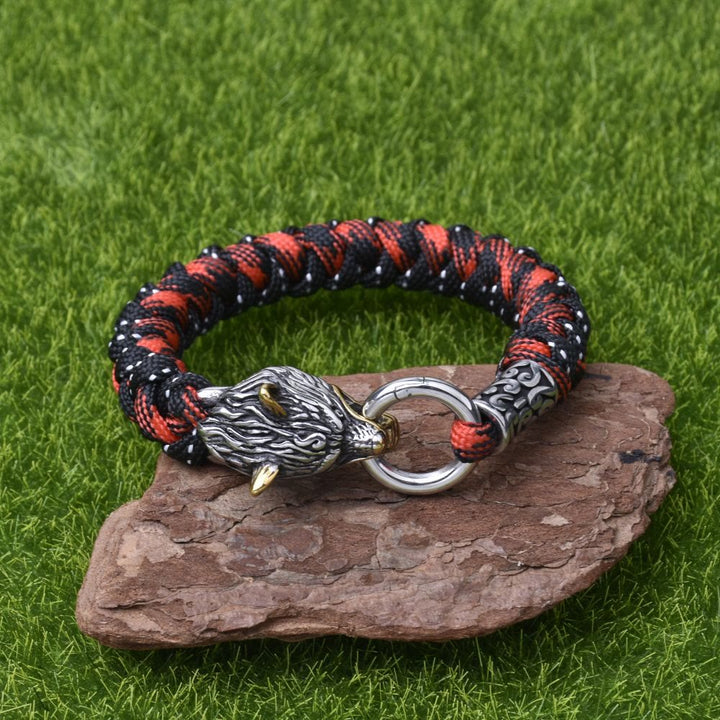 WorldNorse Sculpted Fenrir Fang Braided Bracelet - Silver & Gold - 23cm - image 1