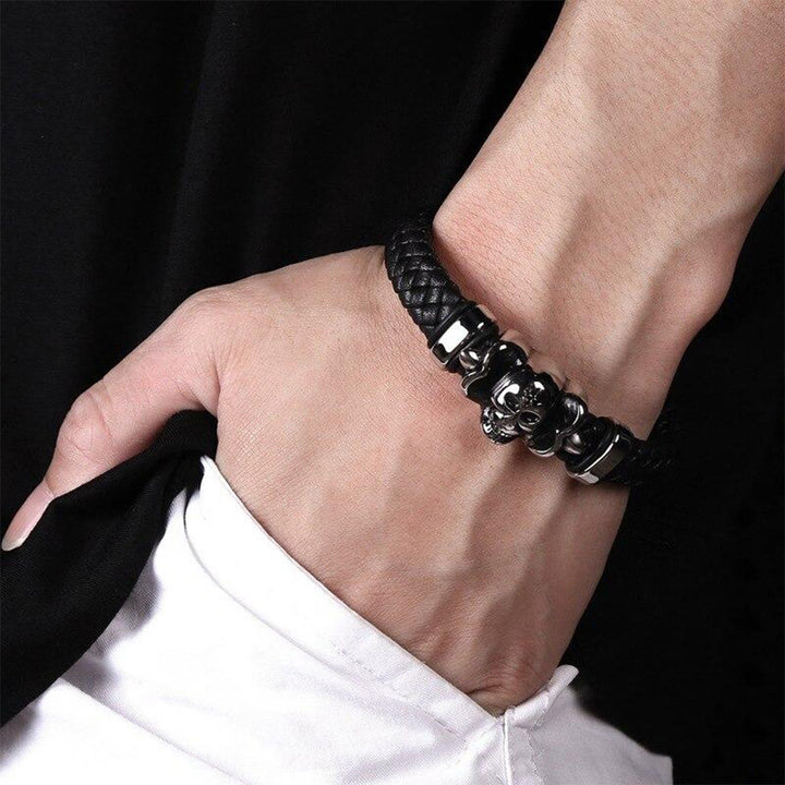 WorldNorse Polished Skull Leather Bracelet - image 1