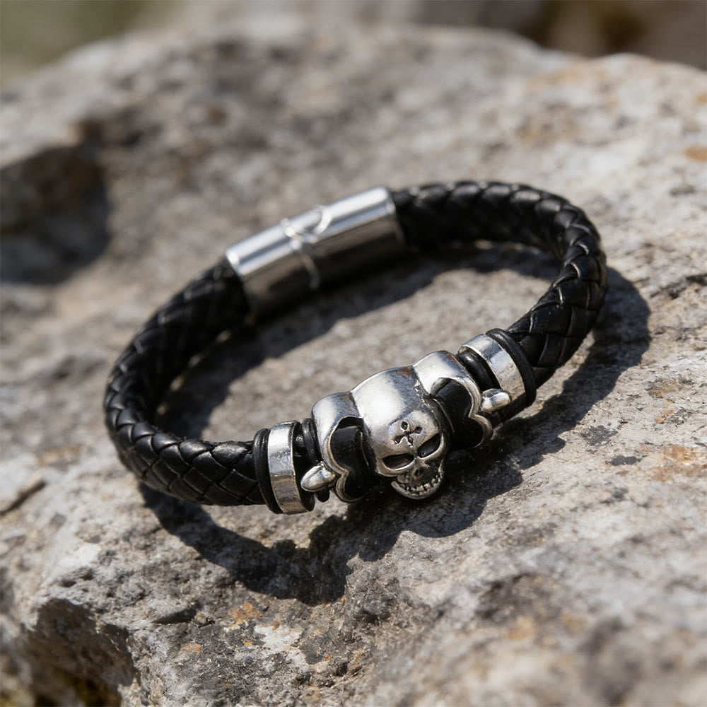 WorldNorse Polished Skull Leather Bracelet - image 2