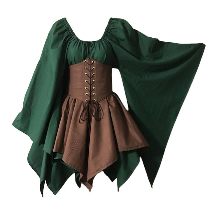 WorldNorse Medieval Forest Maiden Costume Dress - Green & Brown - US30，UK/AU36，EU60 (5XL) - image 2