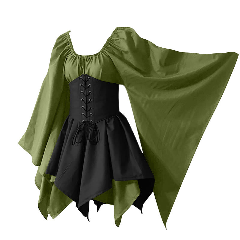 WorldNorse Medieval Forest Maiden Costume Dress - Grass Green & Black - US30，UK/AU36，EU60 (5XL) - image 9