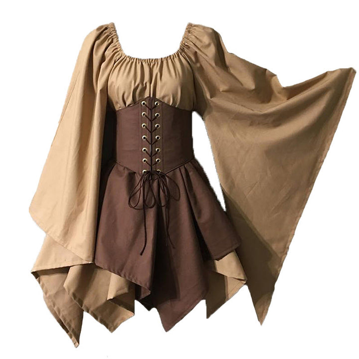 WorldNorse Medieval Forest Maiden Costume Dress - Khaki & Brown - US30，UK/AU36，EU60 (5XL) - image 4