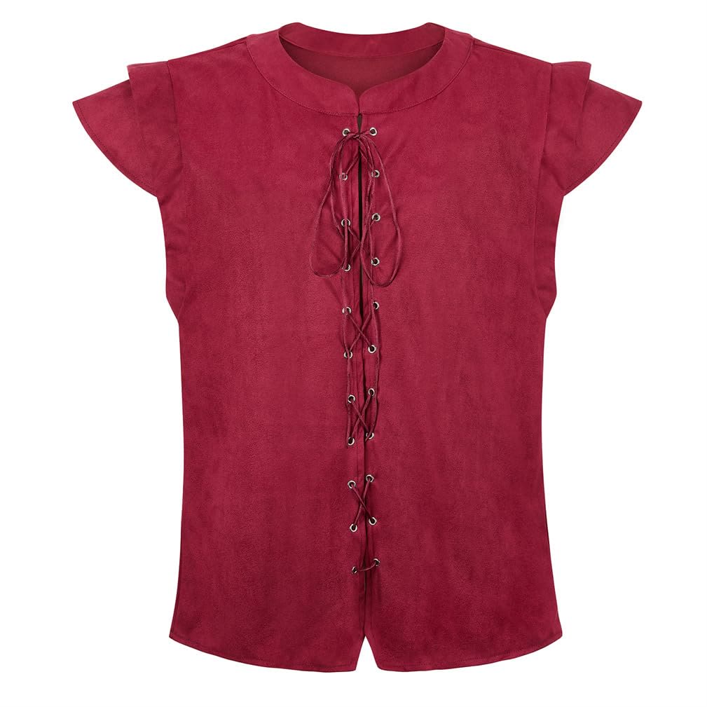 WorldNorse Viking Sueded Lace Up Tunic Costume Waistcoat - Red - US/UK/AU46，EU56 (3XL) - image 41