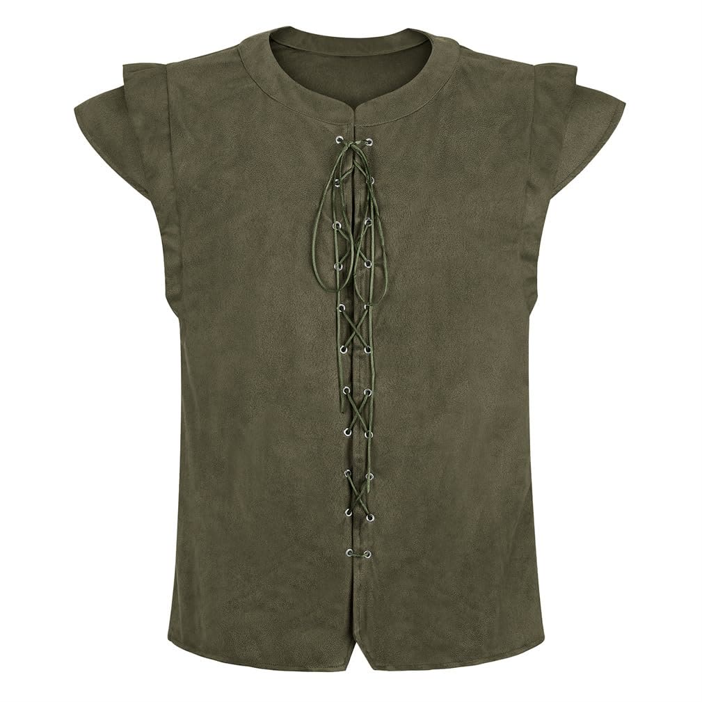 WorldNorse Viking Sueded Lace Up Tunic Costume Waistcoat - Green - US/UK/AU46，EU56 (3XL) - image 35