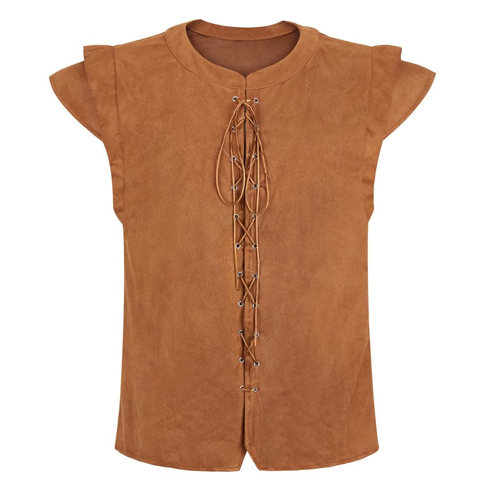 WorldNorse Viking Sueded Lace Up Tunic Costume Waistcoat - Light Brown - US/UK/AU46，EU56 (3XL) - image 18
