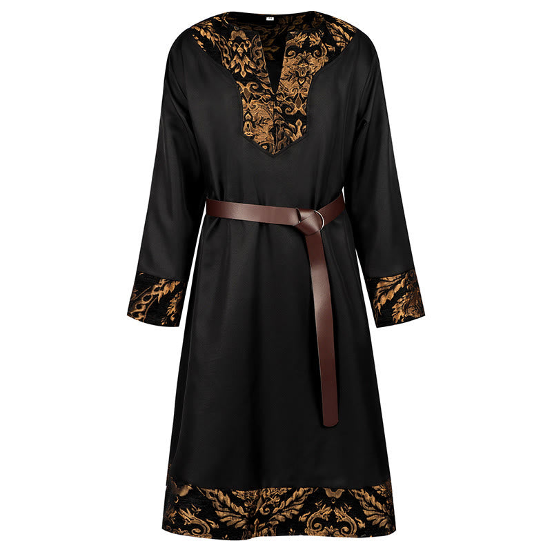 WorldNorse Viking Regal Gold Brocade Trimmed Tunic Costume Robe - Black - US/UK/AU44，EU54 (2XL) - image 0