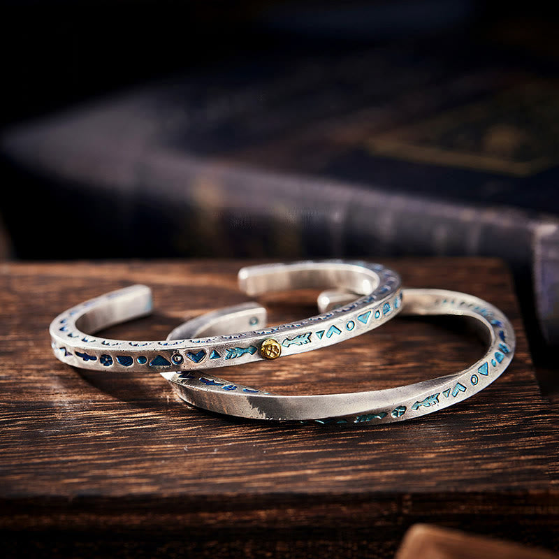 WorldNorse Handcrafted 999 Silver Enamel Rune Cuff Bracelet - image 0