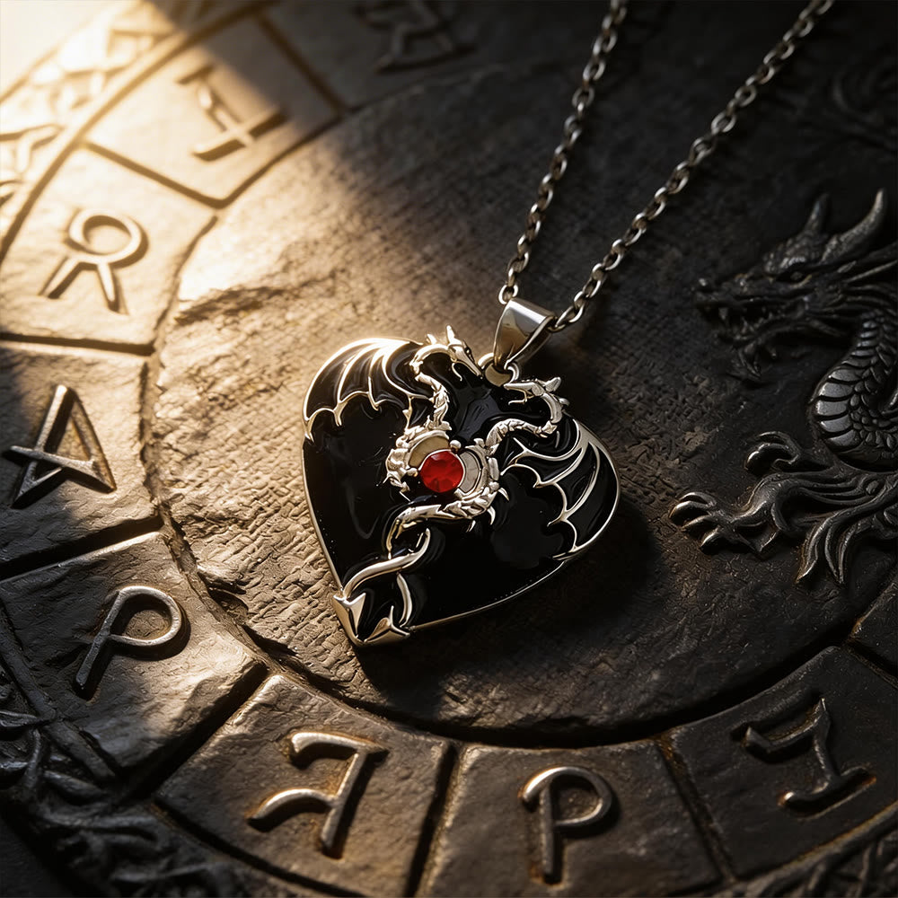 FREE Today: Nordic Winged Black Heart Dragon Pendant Necklace - Black - image 0