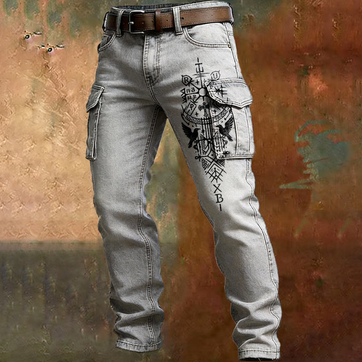 WorldNorse Norse Huginn Muninn Graphic Cargo Pants - White - US/UK/AU50，EU60 (5XL) - image 2