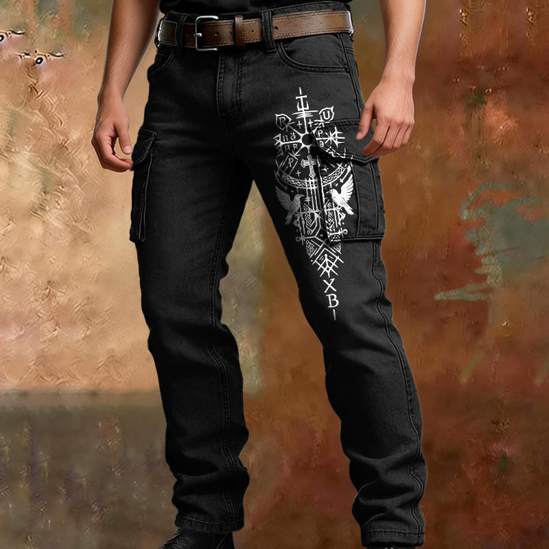WorldNorse Norse Huginn Muninn Graphic Cargo Pants - image 1
