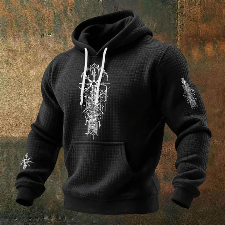 WorldNorse Viking Vegvisir Geometry Waffle Hoodie - Black - US/UK/AU48，EU58 (4XL) - image 0