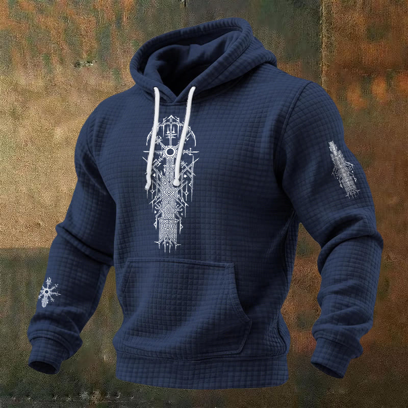 WorldNorse Viking Vegvisir Geometry Waffle Hoodie - Blue - US/UK/AU48，EU58 (4XL) - image 4
