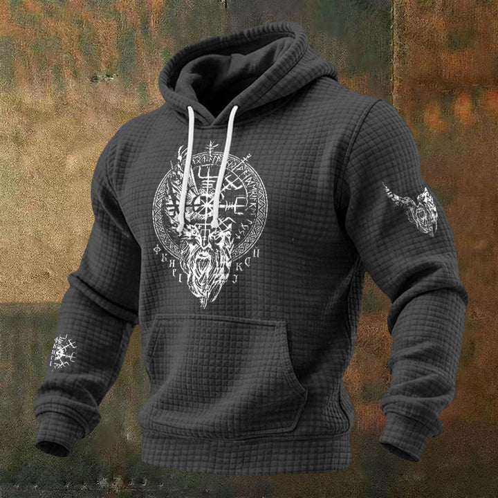 WorldNorse Norse Vegvisir Raven Rune Waffle Hoodie - Grey - US/UK/AU48，EU58 (4XL) - image 3