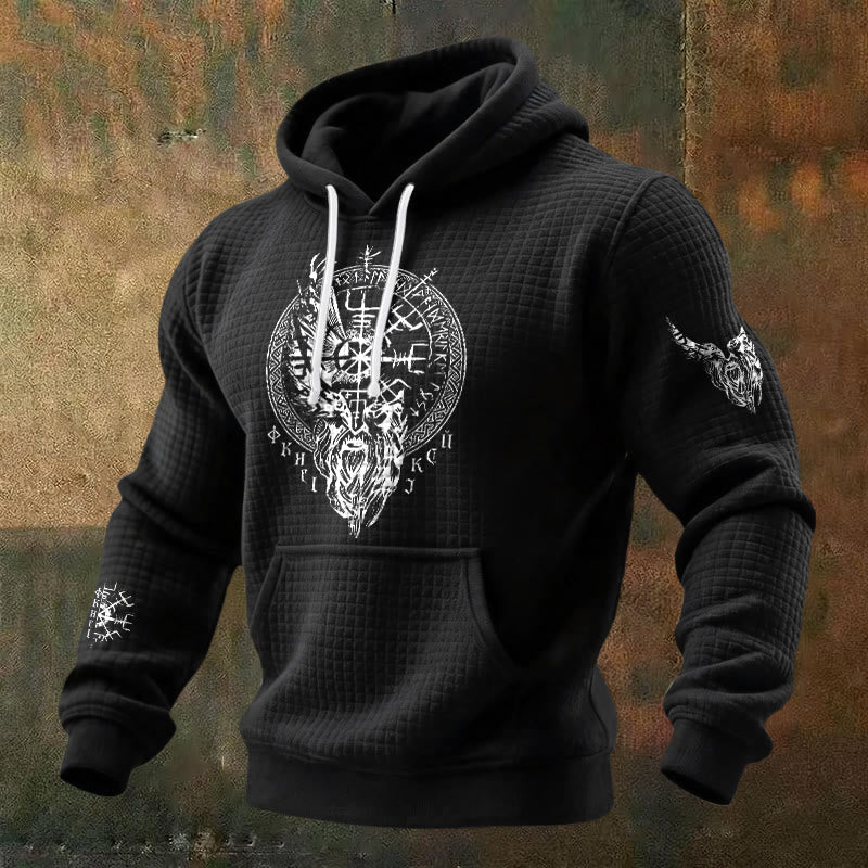 WorldNorse Norse Vegvisir Raven Rune Waffle Hoodie - Black - US/UK/AU48，EU58 (4XL) - image 0