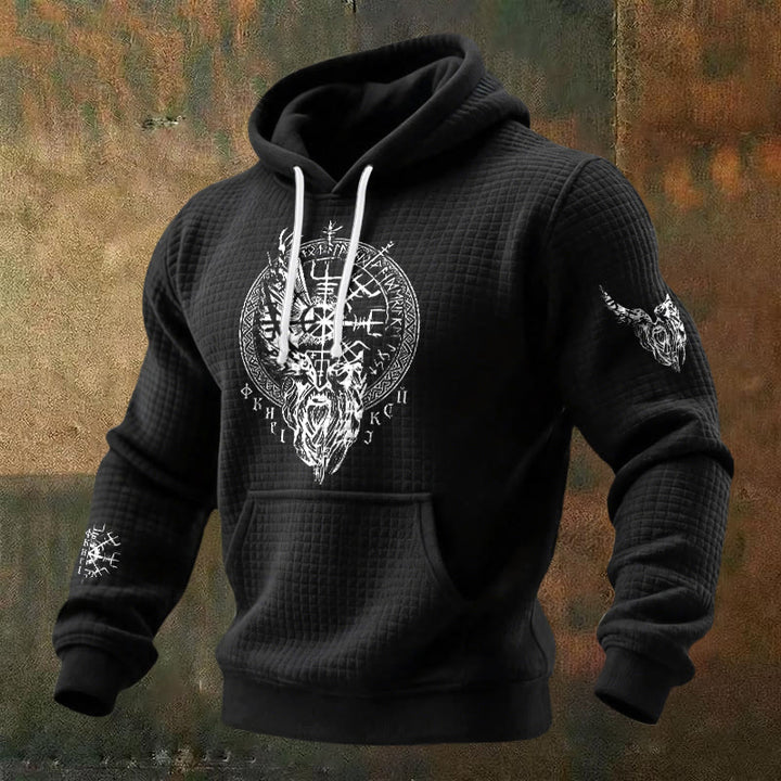 WorldNorse Norse Vegvisir Raven Rune Waffle Hoodie - Black - US/UK/AU48，EU58 (4XL) - image 0