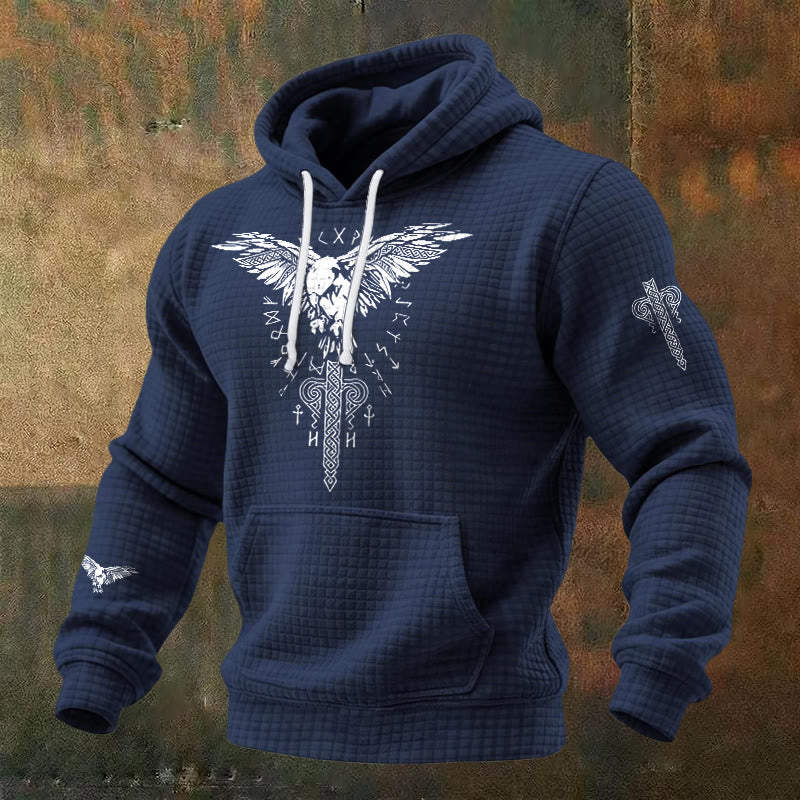 WorldNorse Norse Raven Totem Rune Waffle Hoodie - Blue - US/UK/AU48，EU58 (4XL) - image 4