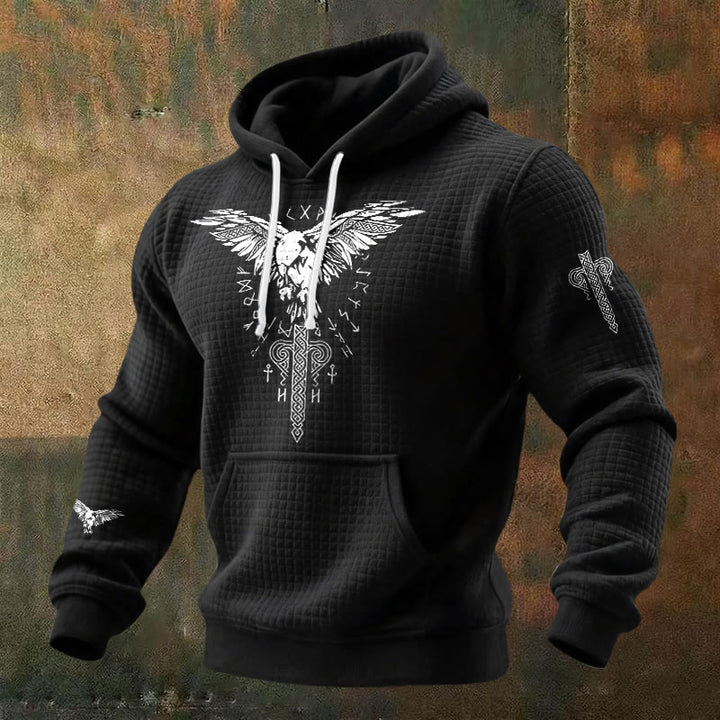 WorldNorse Norse Raven Totem Rune Waffle Hoodie - Black - US/UK/AU48，EU58 (4XL) - image 0