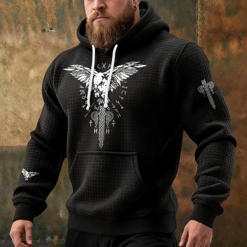 WorldNorse Norse Raven Totem Rune Waffle Hoodie - image 1