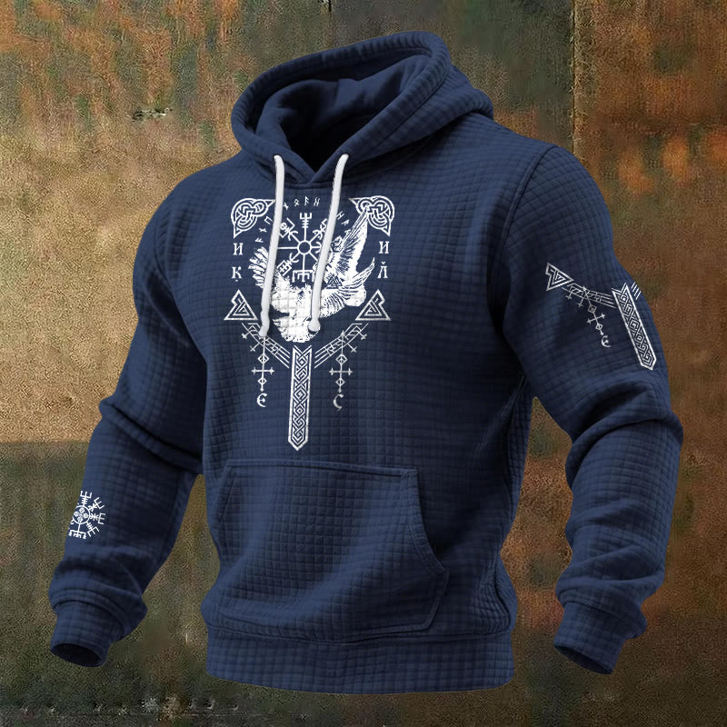 WorldNorse Viking Raven Celtic Knot Waffle Hoodie - Blue - US/UK/AU48，EU58 (4XL) - image 4