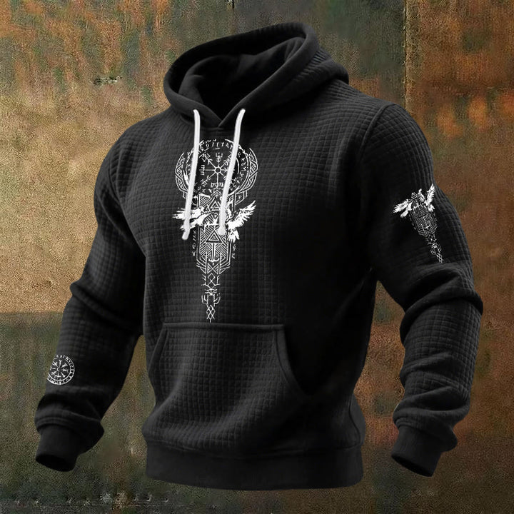 WorldNorse Norse Twin Ravens Compass Waffle Hoodie - Black - US/UK/AU48，EU58 (4XL) - image 0