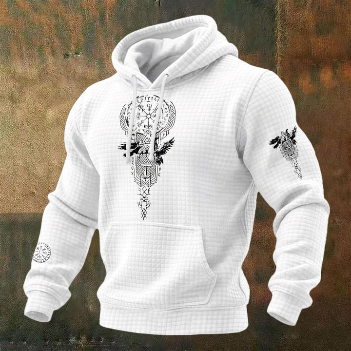 WorldNorse Norse Twin Ravens Compass Waffle Hoodie - White - US/UK/AU48，EU58 (4XL) - image 2