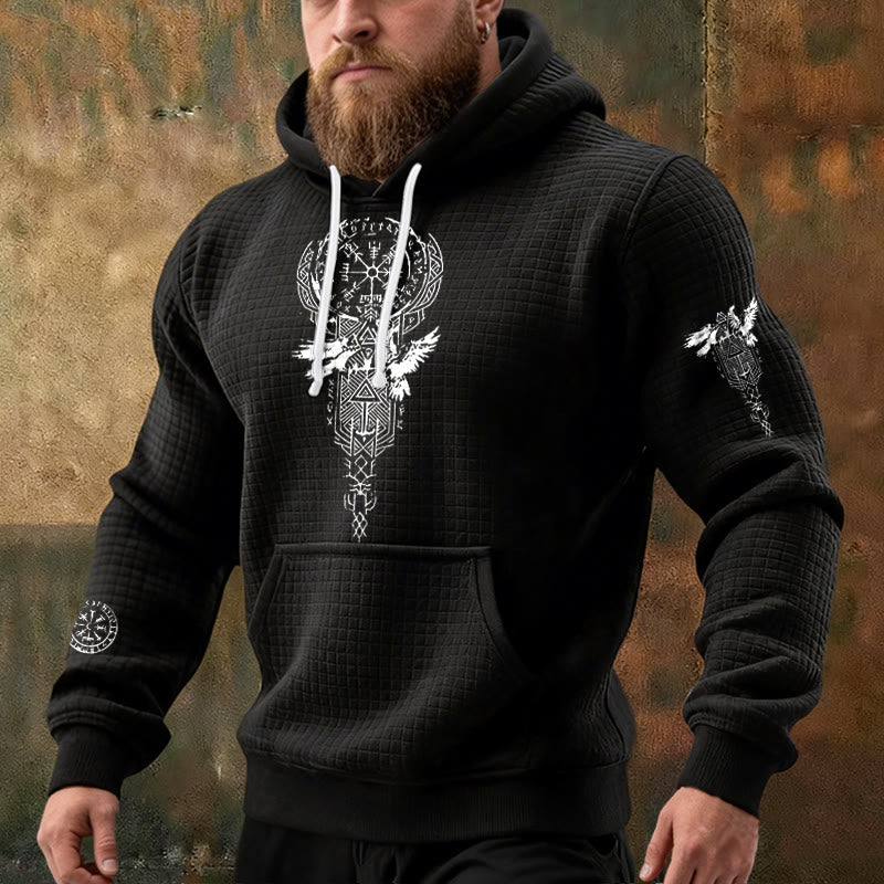 WorldNorse Norse Twin Ravens Compass Waffle Hoodie - image 1