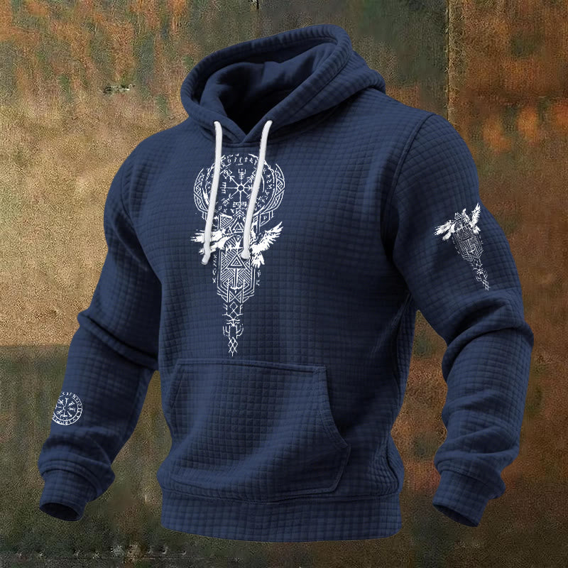 WorldNorse Norse Twin Ravens Compass Waffle Hoodie - Blue - US/UK/AU48，EU58 (4XL) - image 4