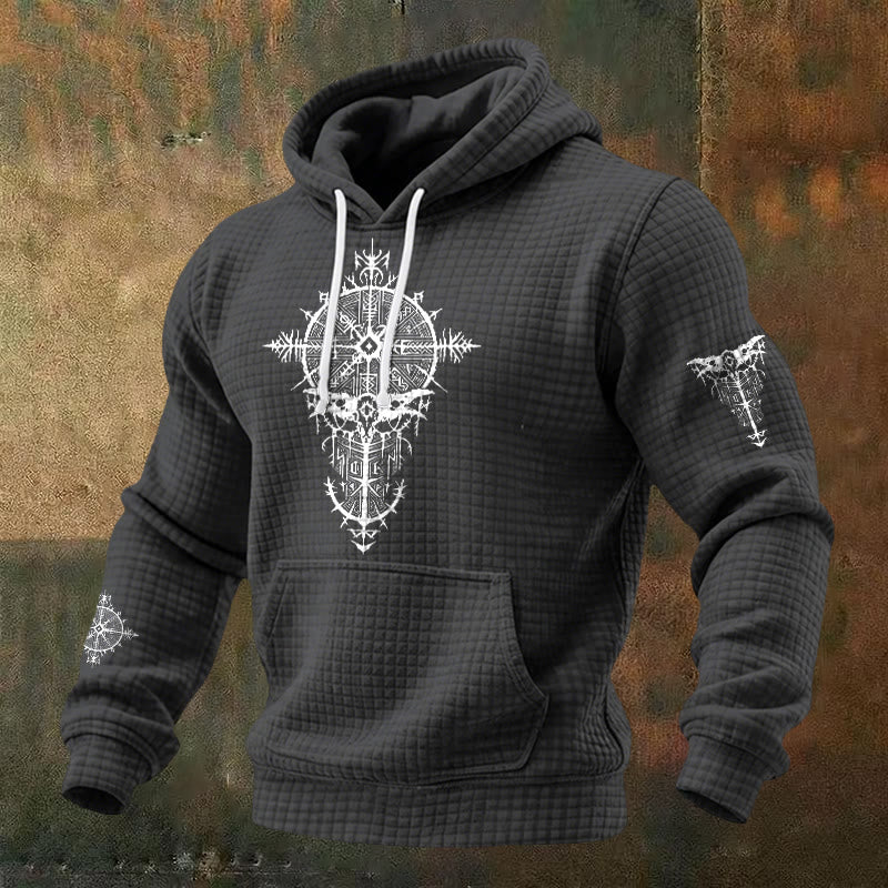 WorldNorse Norse Rune Geometric Waffle Hoodie - Grey - US/UK/AU48，EU58 (4XL) - image 3
