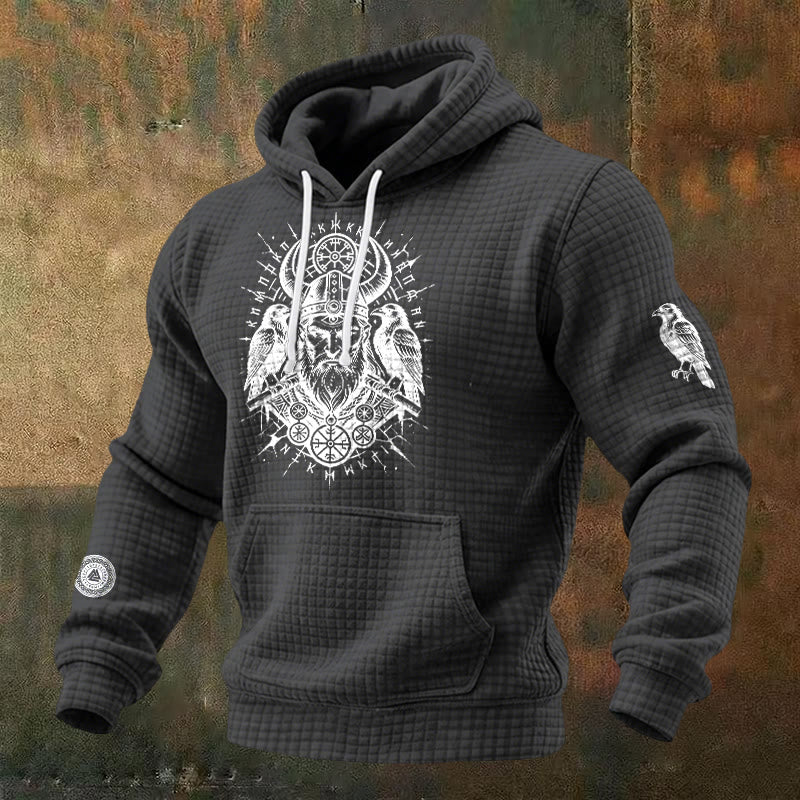 WorldNorse Norse Huginn & Muninn Waffle Hoodie - Grey - US/UK/AU48，EU58 (4XL) - image 3
