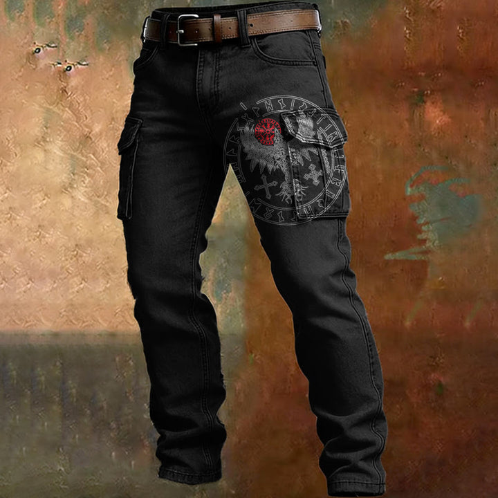 WorldNorse Viking Vegvisir Compass Cargo Pants - Black - US/UK/AU50，EU60 (5XL) - image 0