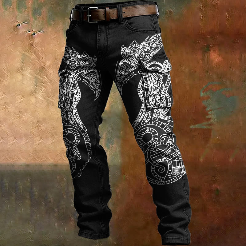 WorldNorse Viking Jormungandr Tattoo Cargo Pants - Black - US/UK/AU50，EU60 (5XL) - image 2