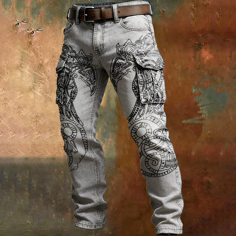 WorldNorse Viking Jormungandr Tattoo Cargo Pants - White - US/UK/AU50，EU60 (5XL) - image 0