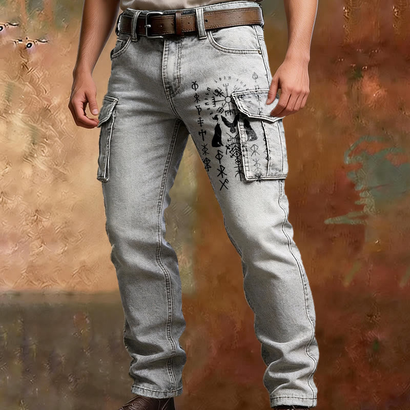 WorldNorse Norse Raven Silhouette Rune Cargo Pants - image 3