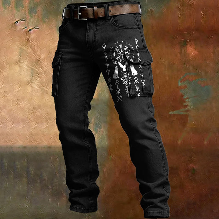 WorldNorse Norse Raven Silhouette Rune Cargo Pants - Black - US/UK/AU50，EU60 (5XL) - image 0
