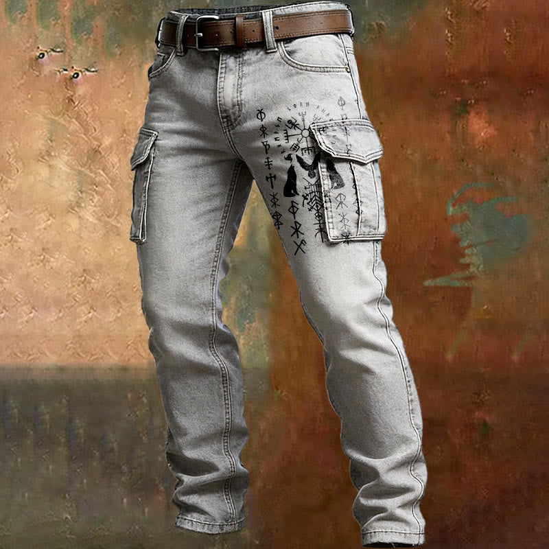 WorldNorse Norse Raven Silhouette Rune Cargo Pants - White - US/UK/AU50，EU60 (5XL) - image 2