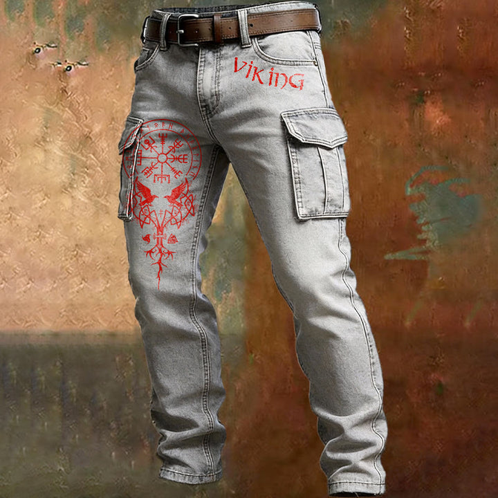 WorldNorse Viking Red Vegvisir Yggdrasil Cargo Pants - White - US/UK/AU50，EU60 (5XL) - image 2