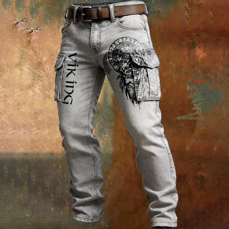 WorldNorse Viking Odin Rune Totem Cargo Pants - White - US/UK/AU50，EU60 (5XL) - image 0